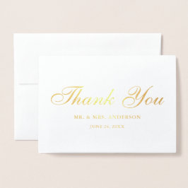 Huwelijksfoto Elegant Script Bedankt Gold Folie Kaarten