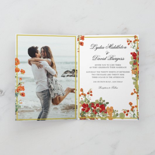 Huwelijksfoto Elegant Script Floral Autumn (Binnen)