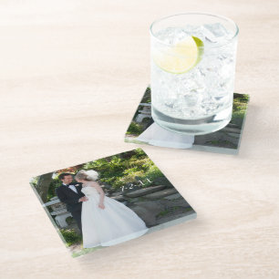 Huwelijksfoto Geschenk Huwelijksdatum Glas Onderze Glazen Onderzetter