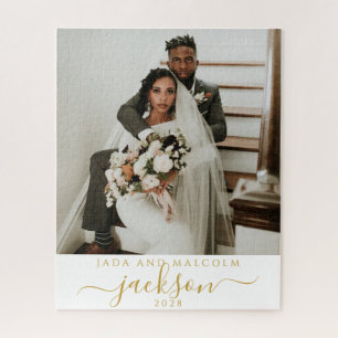 Huwelijksfoto Gouden Naam Monogram Legpuzzel