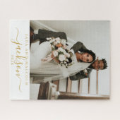 Huwelijksfoto Gouden Naam Monogram Legpuzzel (Horizontaal)