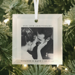 Huwelijksfoto-herinnering Kerstcadeau Glas Ornament
