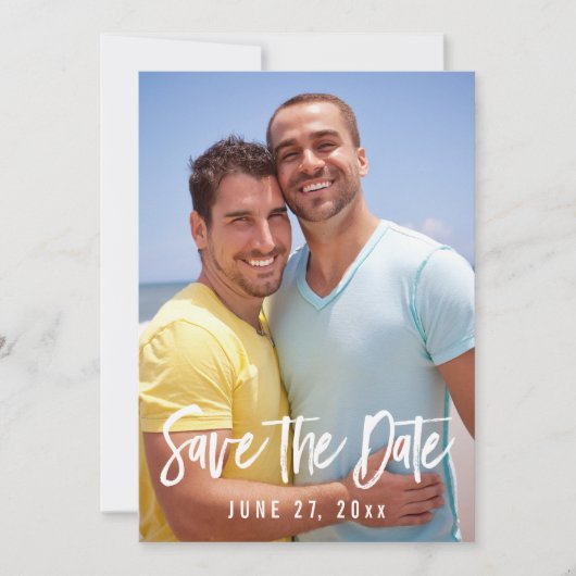 Huwelijksfoto homoseksuelen Save The Date Kaarten (Voorkant)