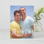 Huwelijksfoto homoseksuelen Save The Date Kaarten (Staand voorkant)