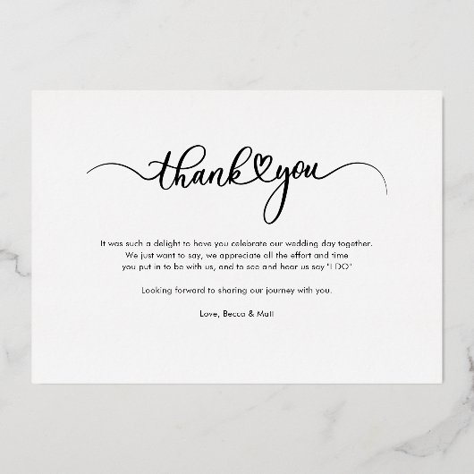 Huwelijksfoto kalligrafie Dank u Gold Folie Uitnodiging (Achterkant)