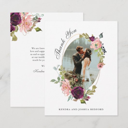 Huwelijksfoto met Bourgogne en Blush Ovaal Lijst Bedankkaart (Voorkant / Achterkant)