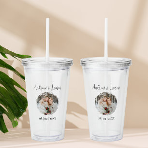 Huwelijksfoto met Jouw naam & datum minimalist Acryl Drinkbeker