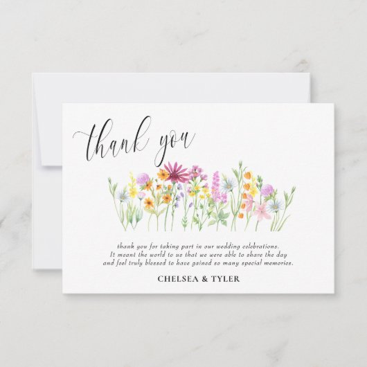 Huwelijksfoto met wilde bloemen Bloemenwei Bedankkaart (Voorkant)