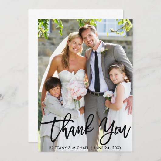 Huwelijksfoto Modern Borstelscript Bedankkaart (Voorkant / Achterkant)