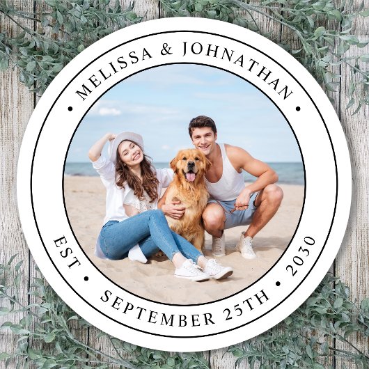 Huwelijksfoto modern ronde sticker