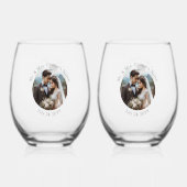 Huwelijksfoto Mr en Mrs gepersonaliseerde Elegant Wijnglas Zonder Voet (Achterkant)