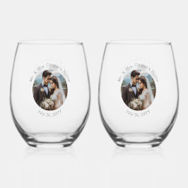 Huwelijksfoto Mr en Mrs gepersonaliseerde Elegant Wijnglas Zonder Voet