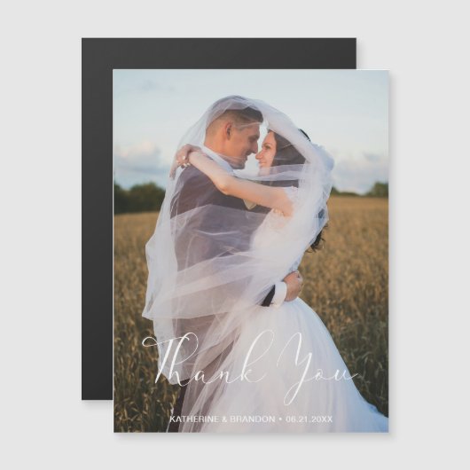 Huwelijksfoto Naam & datum Dank u Magnetische Kaar (Voorkant / Achterkant)