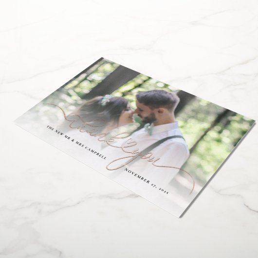 Huwelijksfoto Roos Goudfolie Dank u kaart (Gedraaid)