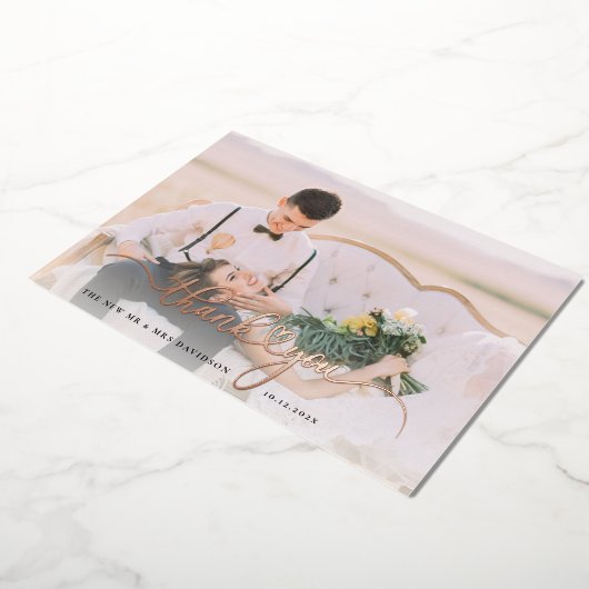 Huwelijksfoto Roos Goudfolie Dank u kaart (Gedraaid)