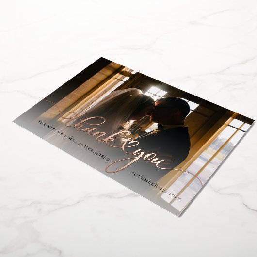 Huwelijksfoto Roos Goudfolie Dank u kaart (Gedraaid)