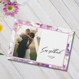 Huwelijksfoto Roze Paarse Bloemen Huwelijk Gastenboek