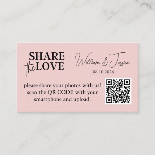 Huwelijksfoto Sharing Pink Blush met QR-code Informatiekaartje (Voorkant)