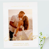 Huwelijksfoto Sla de datum op Folie Uitnodiging Briefkaart