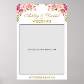 Huwelijksfotocabineprop | Goud Roze Bloemen Poster (Voorkant)