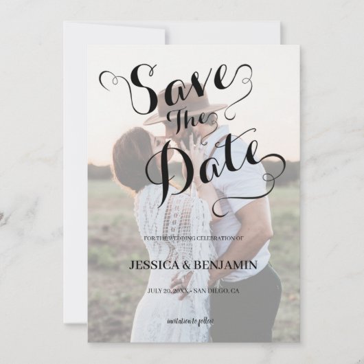 Huwelijksfotografie met nepperkament-effect save the date (Voorkant)