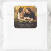 Huwelijksfotografie Save The Date-script Vierkante Sticker (Tas)