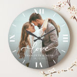 huwelijksfotoscript grote klok<br><div class="desc">Vier de liefde met onze Custom Wedding Photo Script Large Clock,  met een elegant script en chique modern design. Deze gepersonaliseerde fotoklok toont prachtig uw favoriete trouwfoto,  waardoor het een tijdloze aandenken is voor pasgetrouwden of een attent huwelijksverjaardagscadeau!</div>