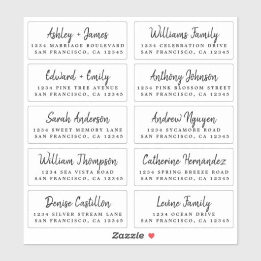 Huwelijksgast adreslabelstickers met script sticker (Vel)