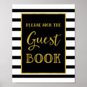 Huwelijksgastenboek Bord Goud Zwart Strepen Poster (Voorkant)