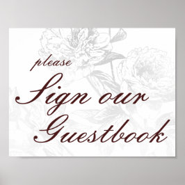 Huwelijksgastenboek Eenvoudig Bloemmotief Zilver B Poster