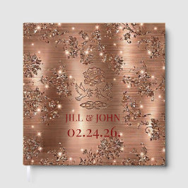 Huwelijksgastenboek Elegante Roze Goud Bloem Gastenboek