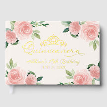 Huwelijksgastenboek met bloemmotief voor Quinceane