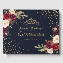 Huwelijksgastenboek met Navy Bourgondische Bloemen Gastenboek