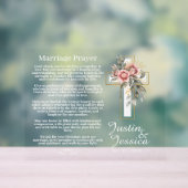 Huwelijksgebed Christelijk Huwelijkskruis & Bloeme Acryl Bord (Neutraal)