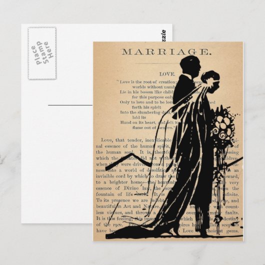 Huwelijksgedicht van Longfellow Bride Groom Silhou Briefkaart (Voorkant / Achterkant)