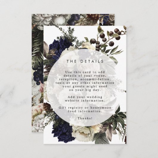 huwelijksgegevens rustige winterfloralen informatiekaartje (Voorkant / Achterkant)