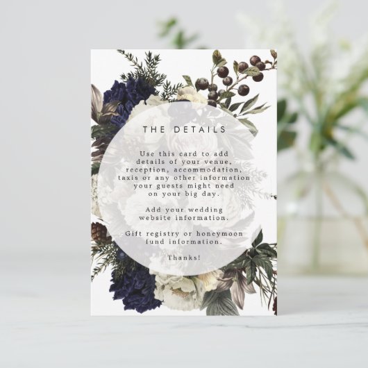 huwelijksgegevens rustige winterfloralen informatiekaartje (Staand voorkant)