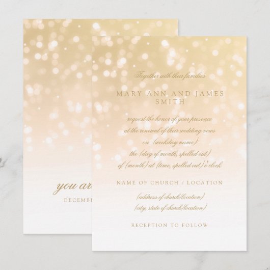 Huwelijksgelofte Vernieuwing Gold Bokeh Sparkle Li Kaart (Voorkant / Achterkant)
