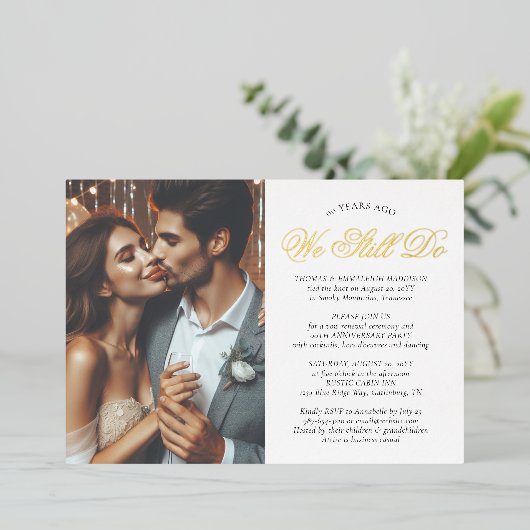 Huwelijksgelofte Vernieuwing Jubileum Party Foto E Folie Uitnodiging (Staand Voorkant)