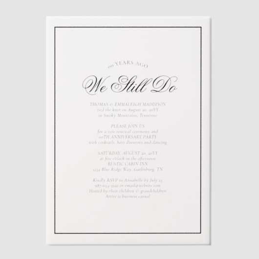 Huwelijksgelofte Vernieuwing Jubileum Party Simpel Vellum Uitnodigingen (Voorkant)