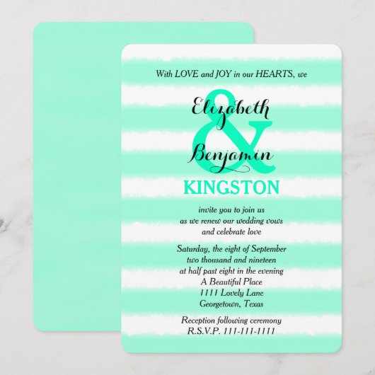 Huwelijksgelofte Vernieuwing Mint Waterverf Streep Kaart (Voorkant / Achterkant)