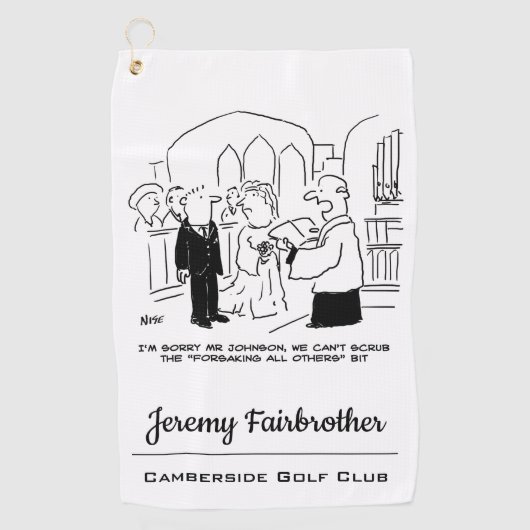 Huwelijksgeloften kerkdienst vicaris. grappig golfhanddoek (Voorkant)