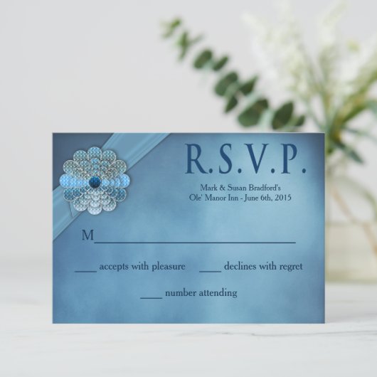 Huwelijksgeloften vernieuwen - Blauw Elegant - RSV RSVP Kaartje (Staand voorkant)