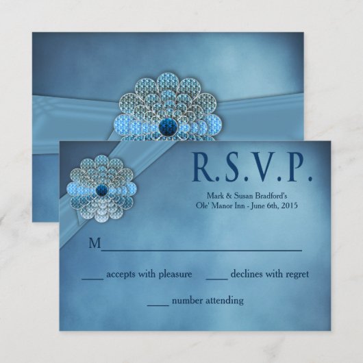 Huwelijksgeloften vernieuwen - Blauw Elegant - RSV RSVP Kaartje (Voorkant / Achterkant)