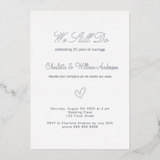 Huwelijksgeloften wit zilver 25 jaar getrouwd folie uitnodiging (Voorkant)