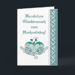 Huwelijksgelukwensen Bloemhart Vogel Duits Kaart<br><div class="desc">Hartelijke felicitatie met jullie trouwdag! Huwelijksgelukwensen met blauwe turquoise bloemhart en vogels voor diegenen die van de natuur houden.  In het Duits</div>