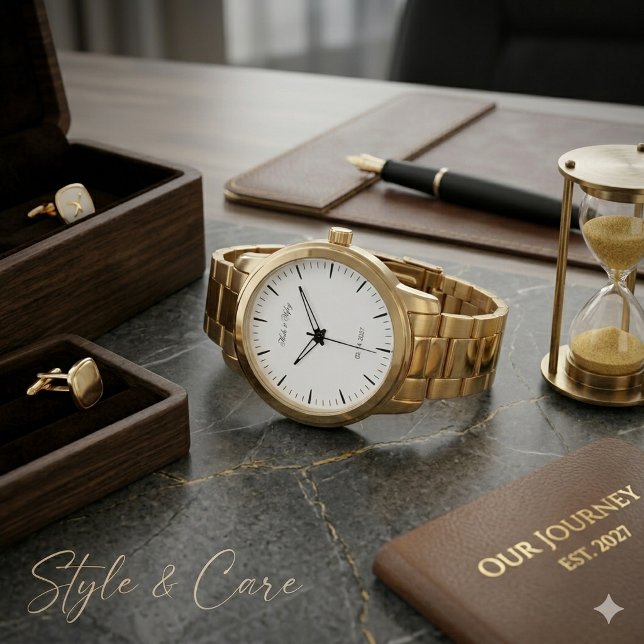 Huwelijksgeschenk Horloge met Aangepaste Naam en D (Custom Name and Date Couple Wedding Gift Watch)