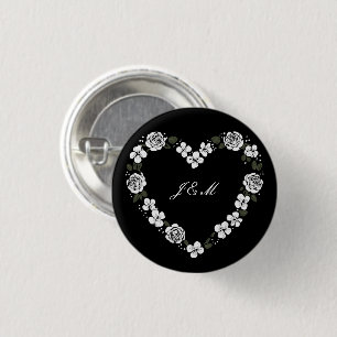 Huwelijksgeschenk knoop - zwart-wit hart ronde button 3,2 cm