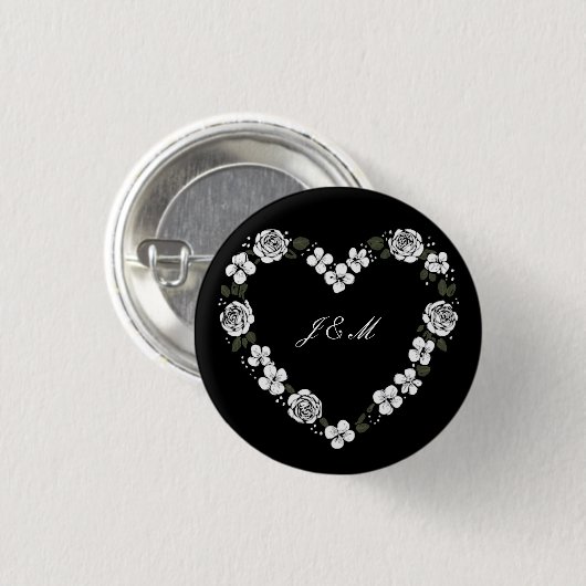 Huwelijksgeschenk knoop - zwart-wit hart ronde button 3,2 cm (Voorkant /achterkant)