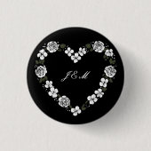 Huwelijksgeschenk knoop - zwart-wit hart ronde button 3,2 cm (Voorkant)